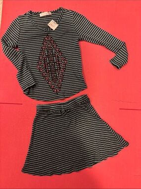 Vocal Striped Skirt Set w/beaded Graphic school birthday play
